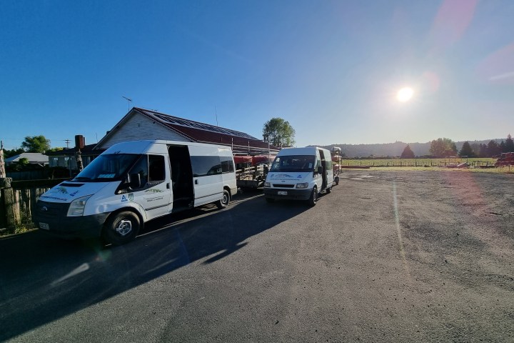 a truck is parked on the side of a road